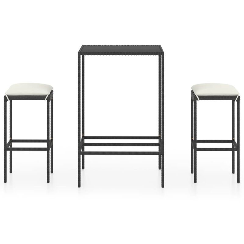 

Set muebles bar jardín 3 piezas y cojines ratán sintético negro