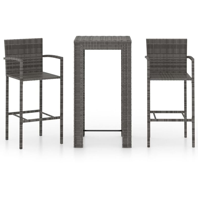 

Set muebles bar jardín 3 pzas ratán sintético reposabrazos gris