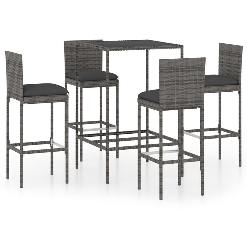

Set muebles bar jardín 5 piezas y cojines ratán sintético gris
