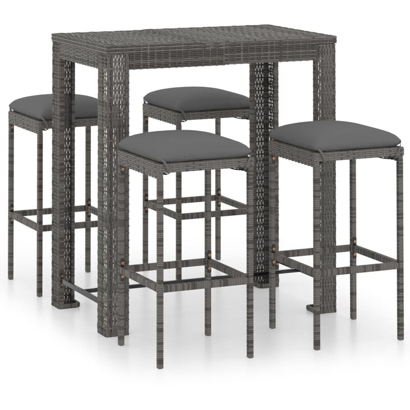 

Set muebles bar jardín 5 piezas y cojines ratán sintético gris