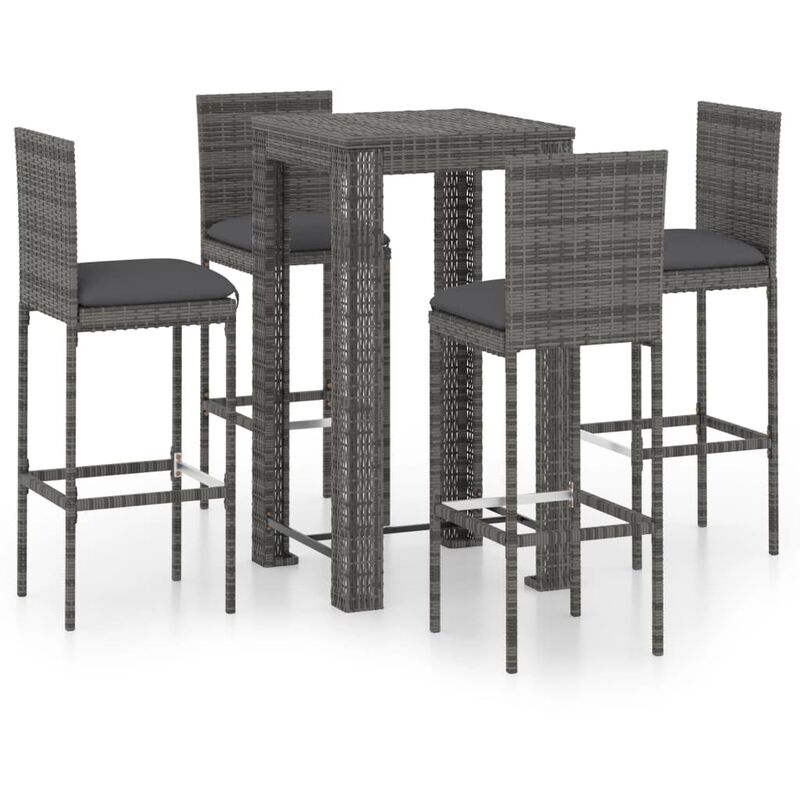

Set muebles bar jardín 5 piezas y cojines ratán sintético gris