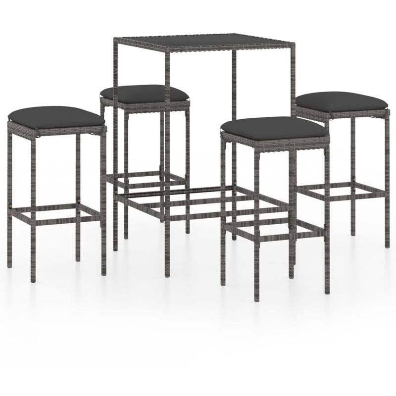 

Set muebles bar jardín 5 piezas y cojines ratán sintético gris