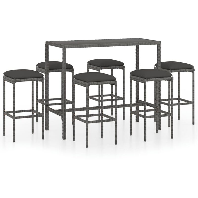 

Set muebles bar jardín 7 piezas y cojines ratán sintético gris