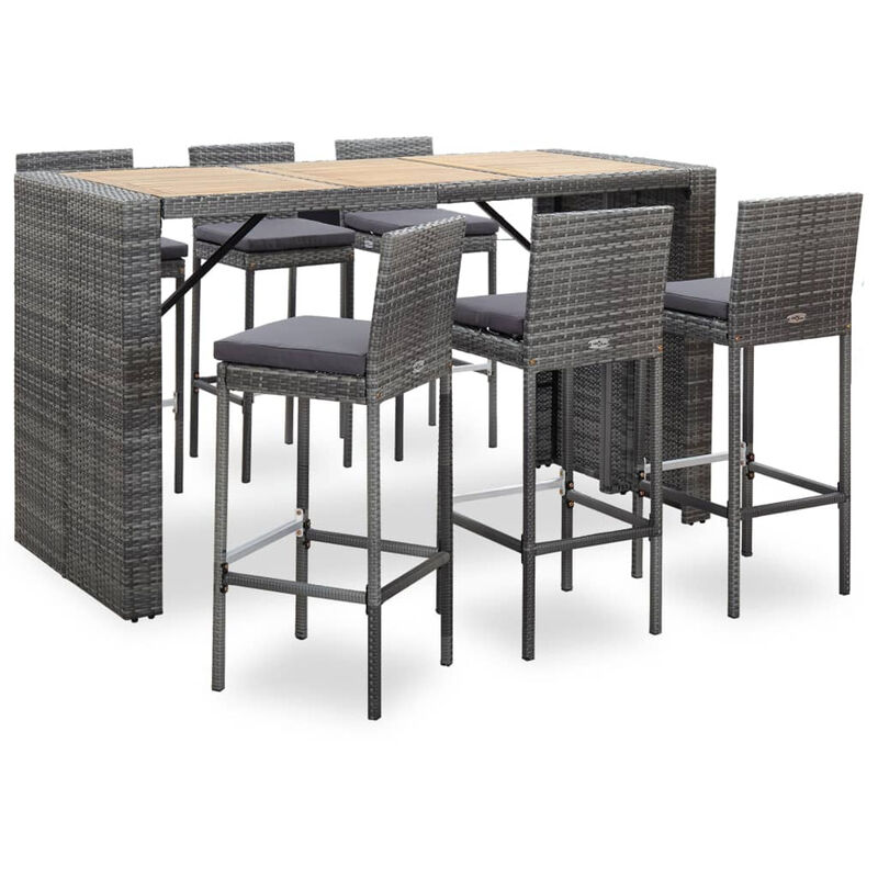 

Set muebles bar jardin 7 piezas y cojines ratan sintetico gris