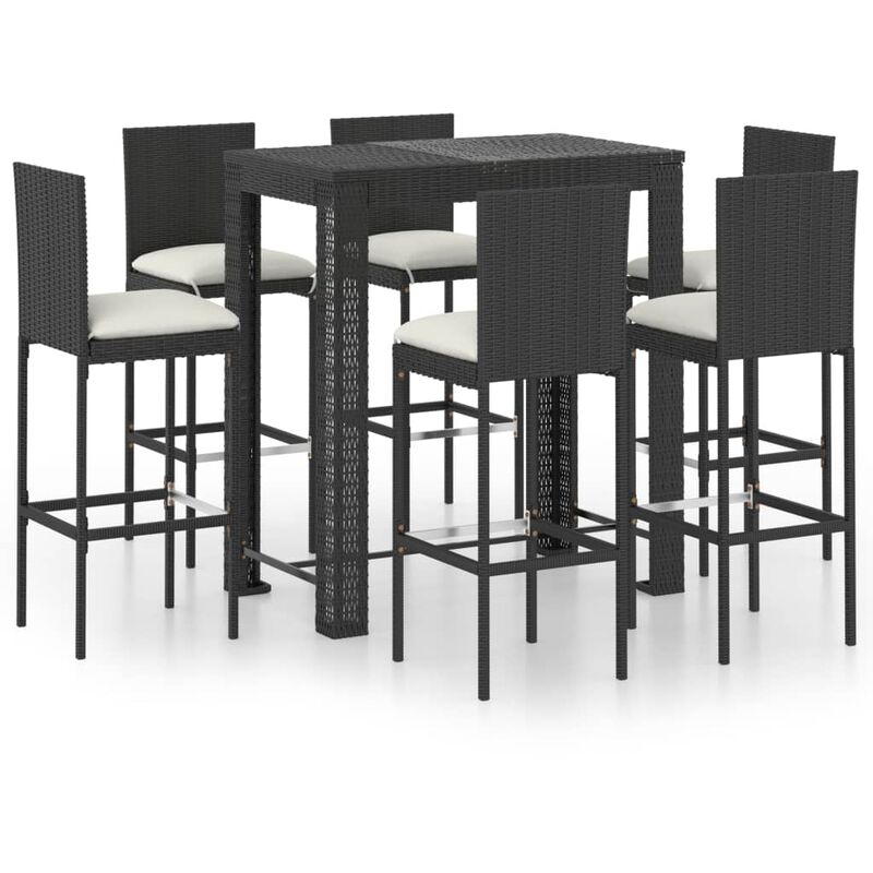 

Set muebles bar jardín 7 piezas y cojines ratán sintético negro