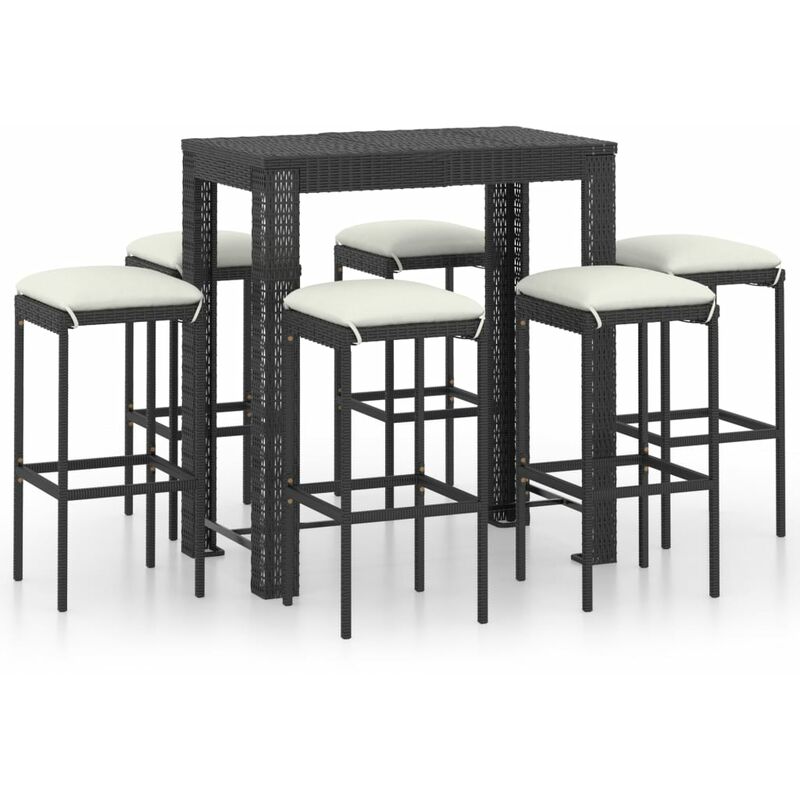 

Set muebles bar jardín 7 piezas y cojines ratán sintético negro