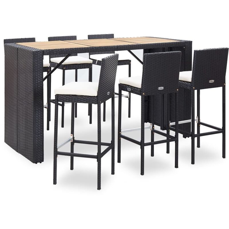 

Set muebles bar jardín 7 piezas y cojines ratán sintético negro