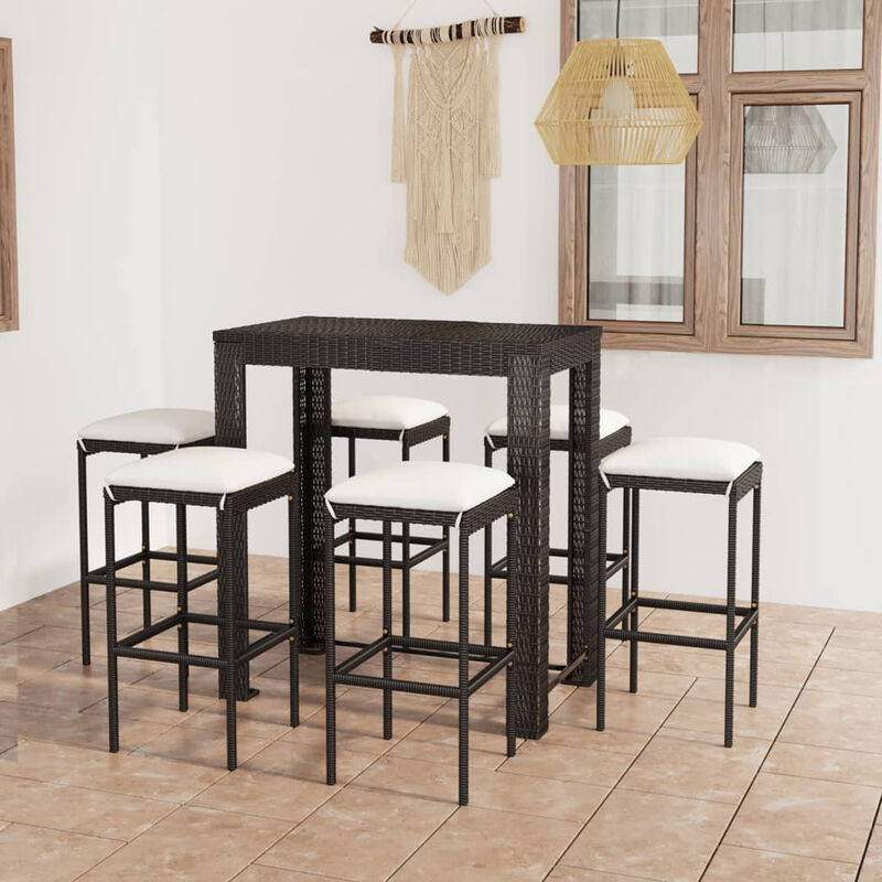 

Set muebles bar jardin 7 piezas y cojines ratan sintetico negro