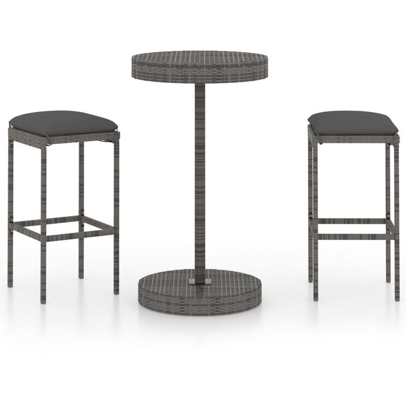 

Set muebles bar jardín 3 piezas y cojines ratán sintético gris - Gris