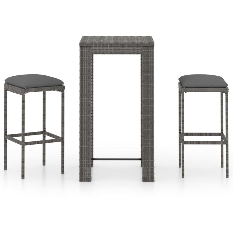 

Set muebles bar jardín 3 piezas y cojines ratán sintético gris - Gris