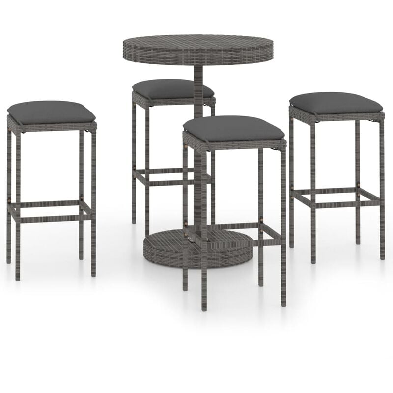 

Set muebles bar jardín 5 piezas y cojines ratán sintético gris - Gris
