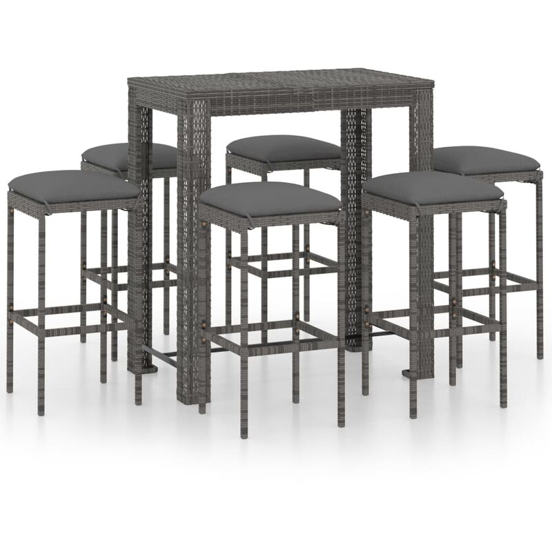 

Set muebles bar jardín 7 piezas y cojines ratán sintético gris - Gris