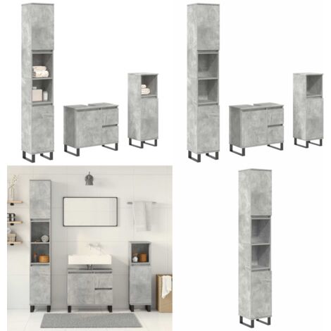 Set muebles de baño 2 piezas madera contrachapada gris hormigón - Armario de baño - Armario de lavabo