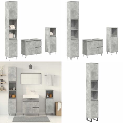 Set muebles de baño 2 piezas madera contrachapada gris hormigón - Armario de baño - Armario de lavabo