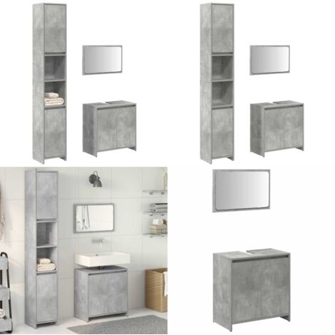 Set muebles de baño 2 piezas madera contrachapada gris hormigón - Armario de baño - Espejo de baño