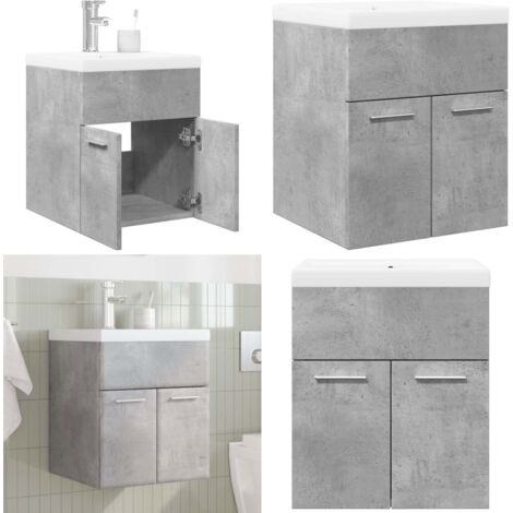 Set muebles de baño 2 piezas madera contrachapada gris hormigón - Armario de baño - Lavabo
