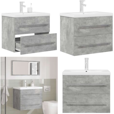 Set muebles de baño 2 piezas madera contrachapada gris hormigón - Armario de baño - Lavabo cerámico