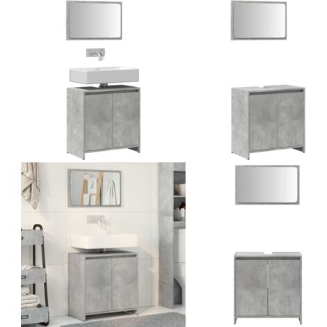 Set muebles de baño 2 piezas madera contrachapada gris hormigón - Armario de baño - Muebles de baño gris hormigón