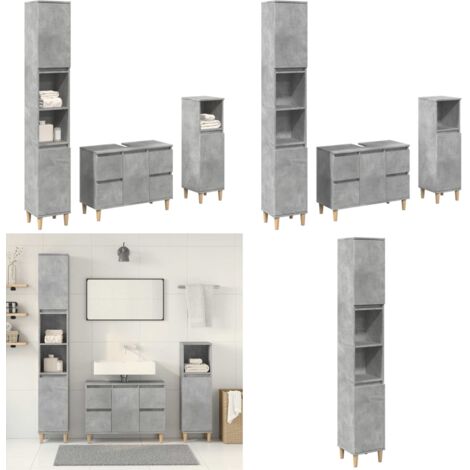 Set muebles de baño 2 piezas madera contrachapada gris hormigón - Armario de baño - Muebles de baño gris hormigón