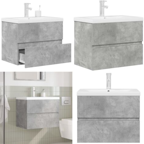 Set muebles de baño 2 piezas madera contrachapada gris hormigón - Lavabo - Muebles de baño