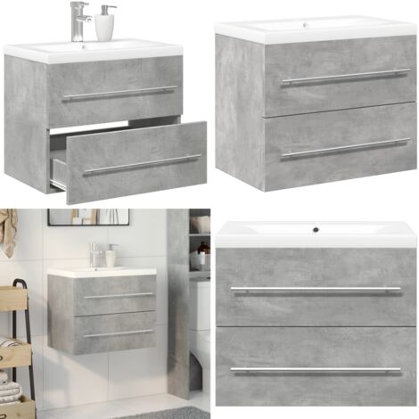 Set muebles de baño 2 piezas madera contrachapada gris hormigón - Muebles de baño - Almacenamiento de baño