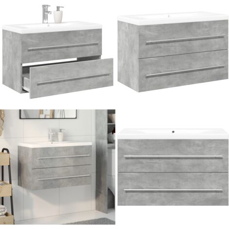 Set muebles de baño 2 piezas madera contrachapada gris hormigón - Muebles de baño - Almacenamiento de baño