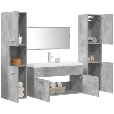 Set muebles de baño 5 piezas madera ingeniería gris hormigón