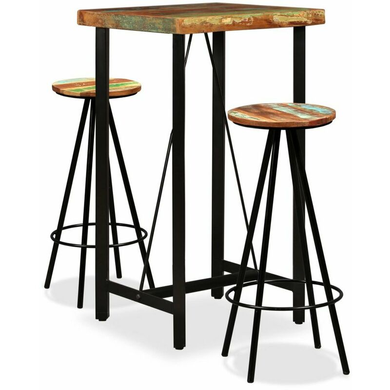 

Set muebles de bar 3 piezas madera maciza reciclada