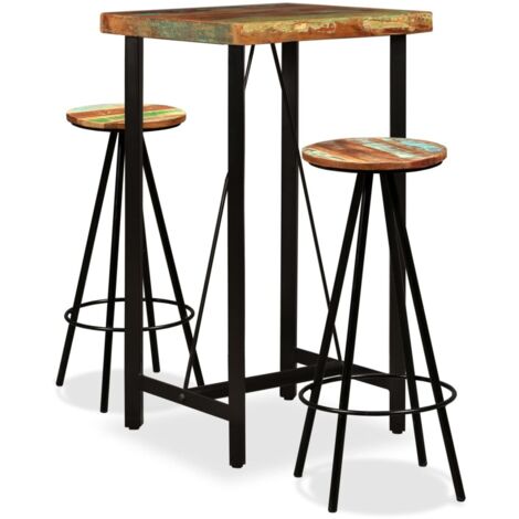 Set muebles de bar 3 piezas madera maciza reciclada