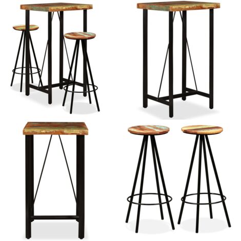 Set muebles de bar 3 piezas madera maciza reciclada - Muebles de bar - Mesa de bar