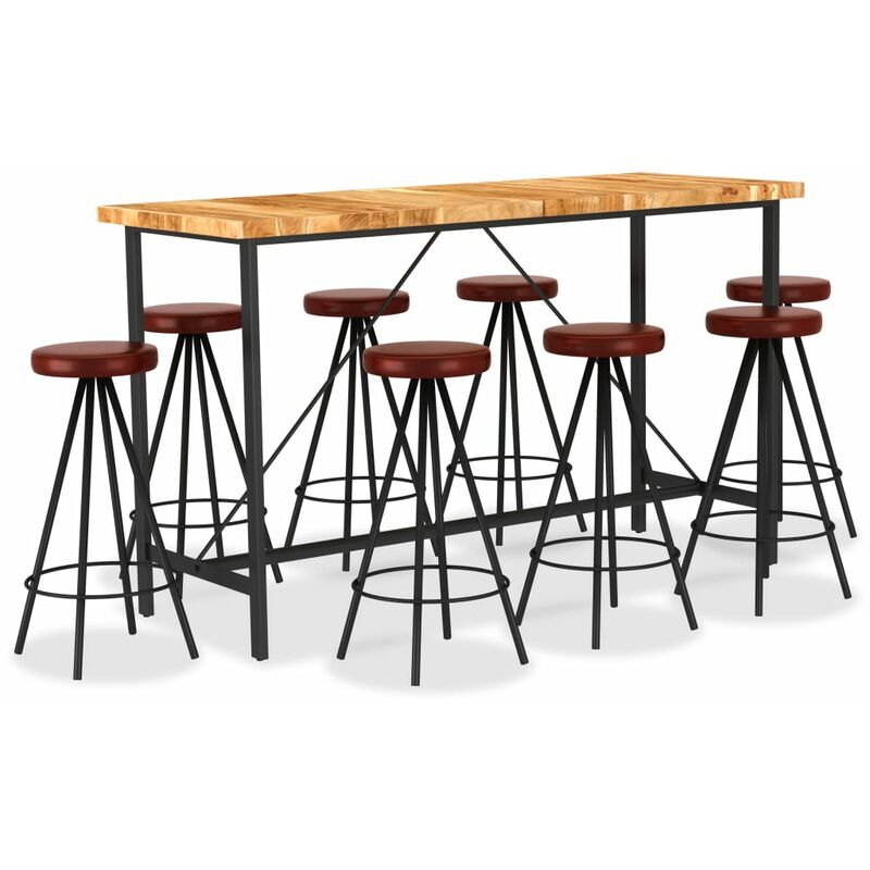 

BHD - Set muebles de bar 9 pzas madera maciza acacia cuero auténtico