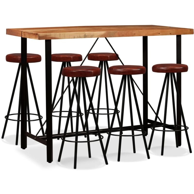 

vidaXL Madera Maciza Acacia Set Muebles de Bar Cuero Genuino 7 Piezas - Marrón