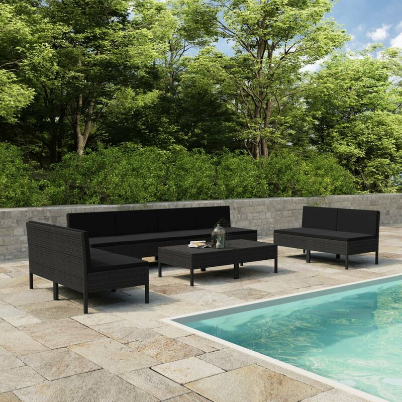 

Set muebles de jardin 10 piezas y cojines ratan sintetico negro