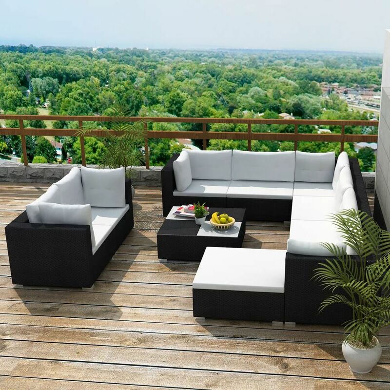 

Set muebles de jardin 10 piezas y cojines ratan sintetico negro