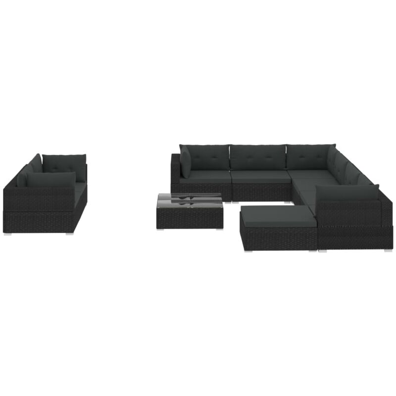 

Set muebles de jardín 10 piezas y cojines ratán sintético negro - Negro - Vidaxl