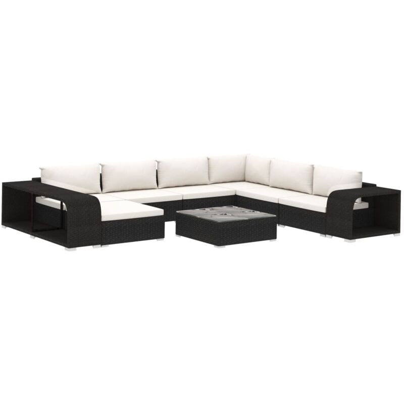 

Set muebles de jardín 10 piezas y cojines ratán sintético negro - Negro - Vidaxl