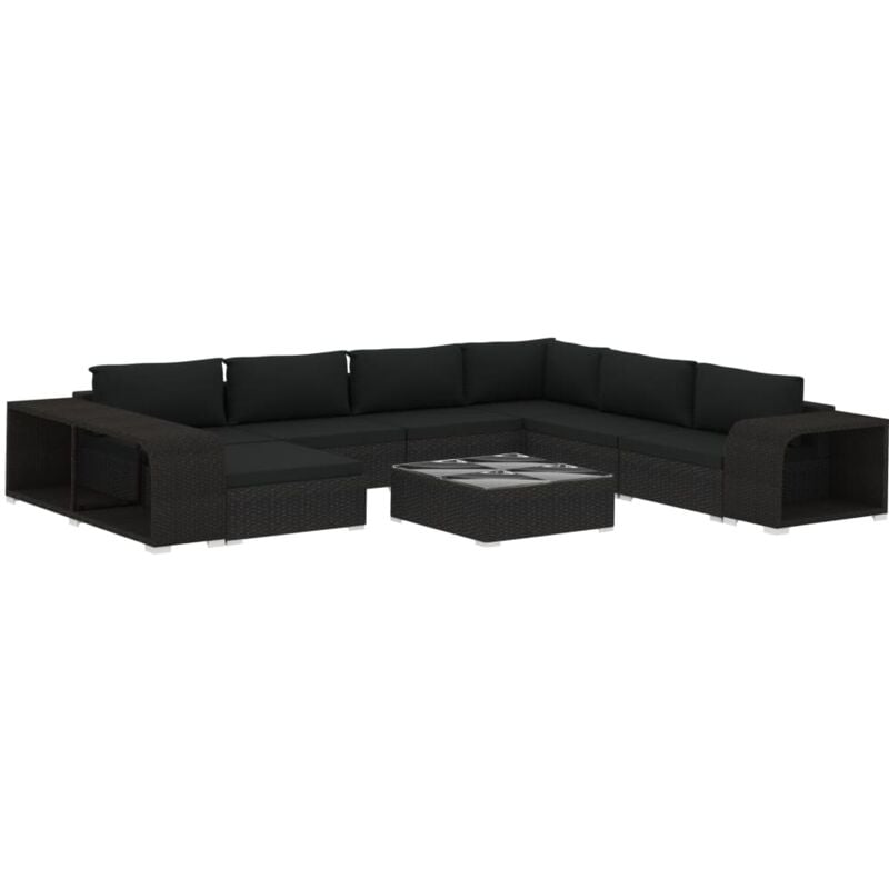 

Set muebles de jardín 10 piezas y cojines ratán sintético negro - Negro - Vidaxl