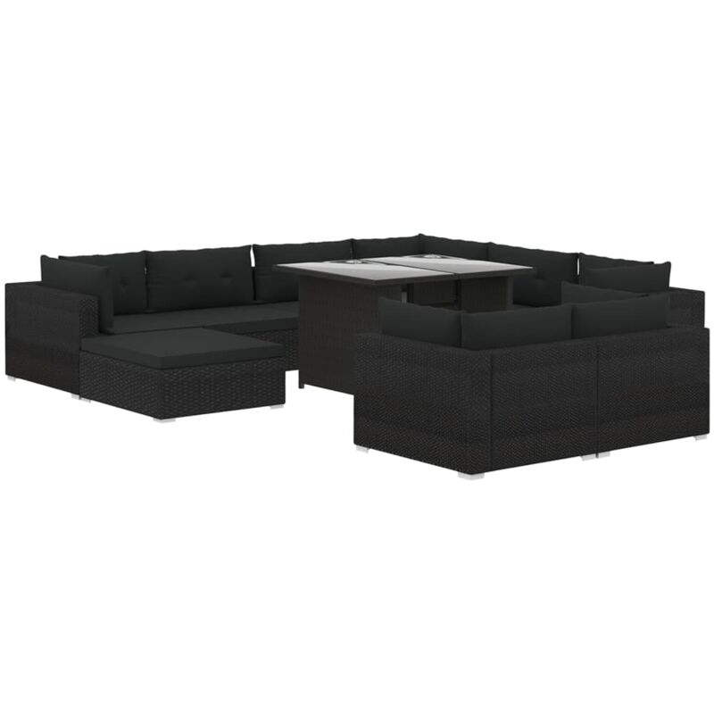 

Set muebles de jardín 10 piezas y cojines ratán sintético negro - Negro - Vidaxl