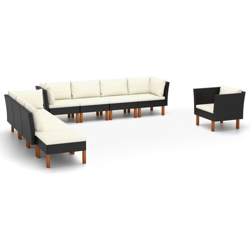 

Happyshopping - Set muebles de jardin 10 pzas ratan sintetico eucalipto negro