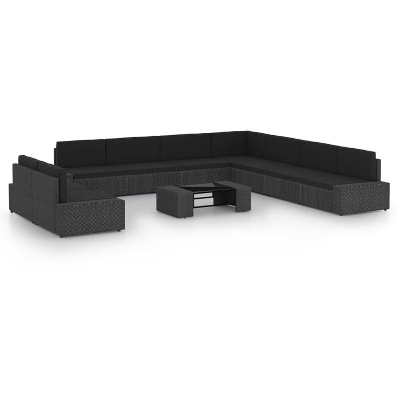 

Set muebles de jardín 10 pzas ratán sintético y cojines negro