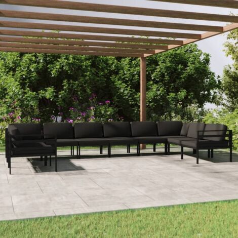 Set muebles de jardín 10 pzas y cojines aluminio gris antracita