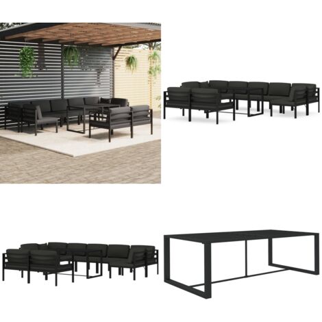 Set muebles de jardín 10 pzas y cojines aluminio gris antracita - Muebles aluminio - Cojines para jardín