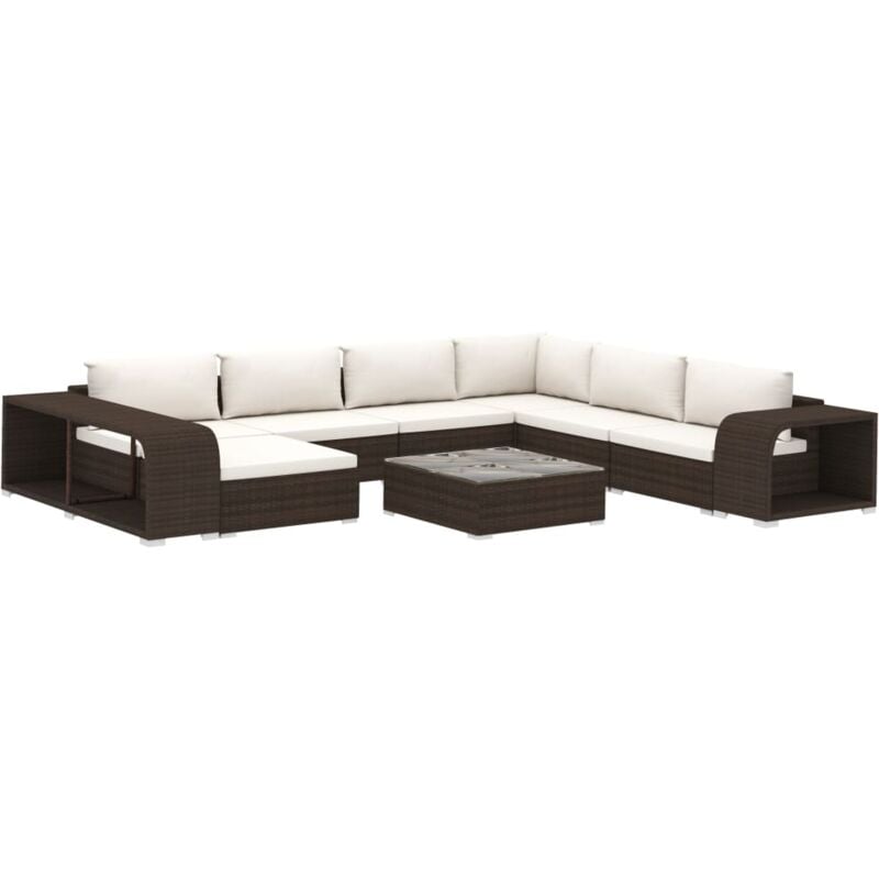 

Set muebles de jardín 10 pzas y cojines ratán sintético marrón - Marrón - Vidaxl