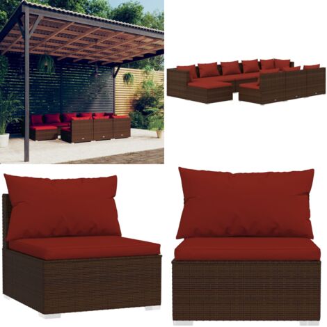 Set muebles de jardín 10 pzas y cojines ratán sintético marrón - Sofás de jardín - Cojines sintéticos