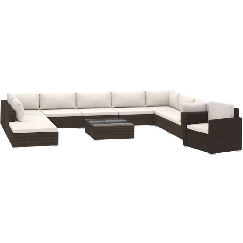 

Set muebles de jardín 11 piezas con cojines ratán sintético marrón - Marrón - Vidaxl