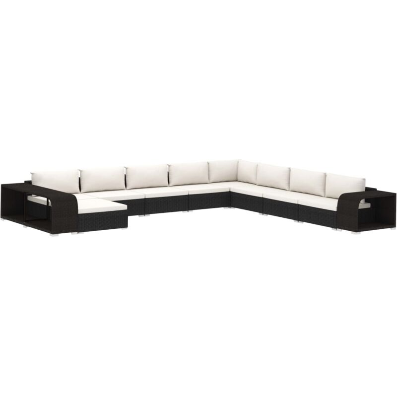 

Set muebles de jardín 11 piezas con cojines ratán sintético negro - Negro - Vidaxl