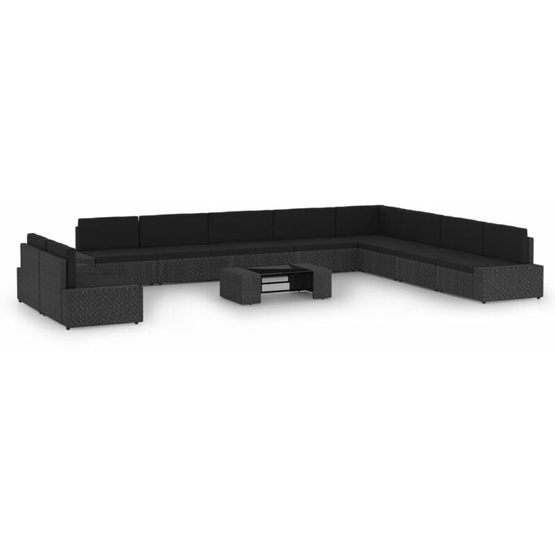 

Set muebles de jardín 11 pzas ratán sintético y cojines negro