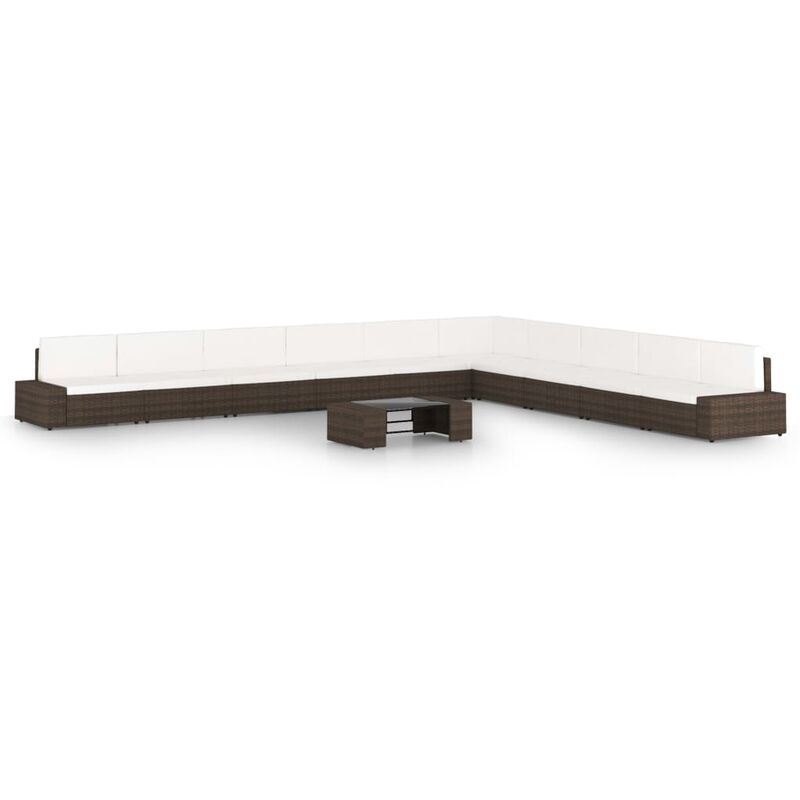 

Set muebles de jardín 11 pzas y cojines ratán sintético marrón