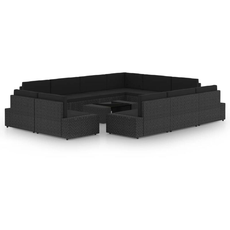 

Set muebles de jardín 12 pzas ratán sintético y cojines negro