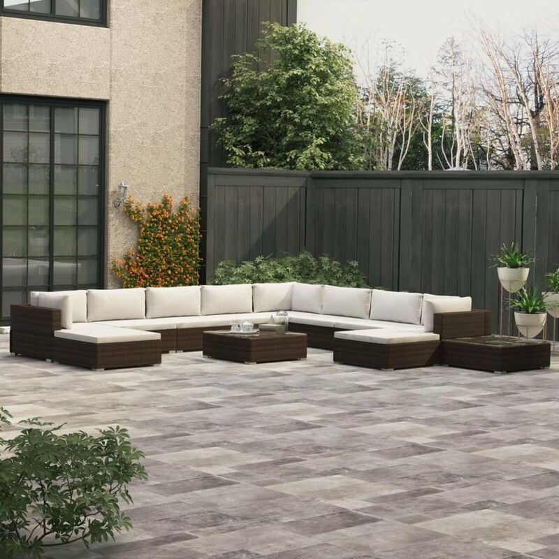

Set muebles de jardin 12 pzas y cojines ratan sintetico marron